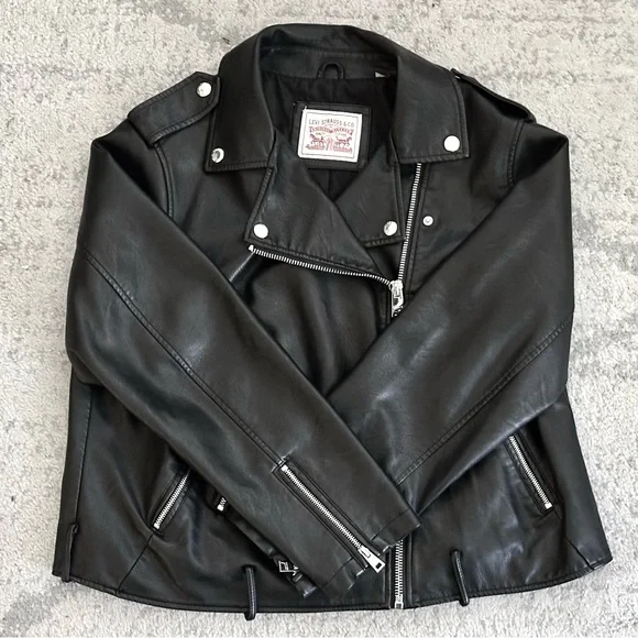 Levi's Women's Faux Leather Moto Jacket in Black Size XL Classic Fit - Picture 5 of 9